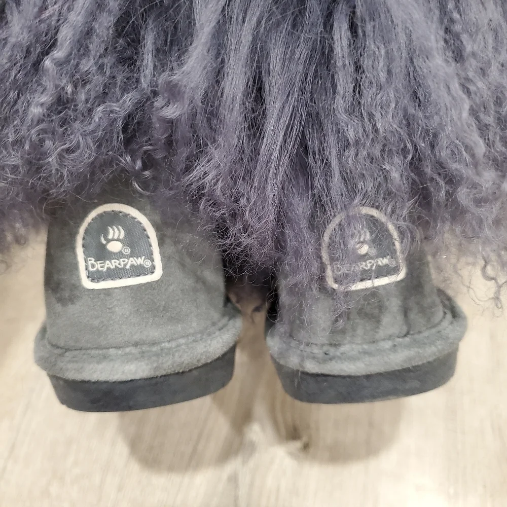 NEW Bearpaw Boo Shaggy Gray Purple Boots